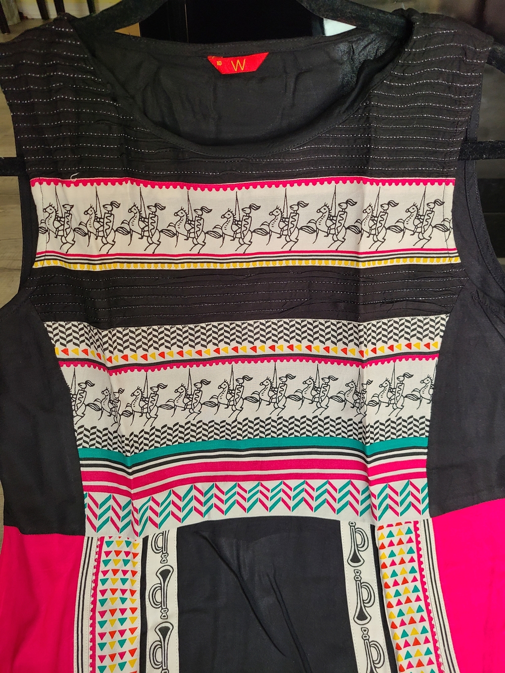 W for Women Black Multicolor Printed Cotton Kurta
